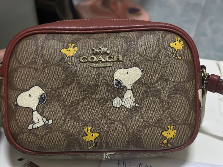 หนังแท้ ไม่ระบุ น้ำตาล COACH x Peanuts Mini Jamie Camera Bag CF248 Snoopy Woodstock ของแท้
