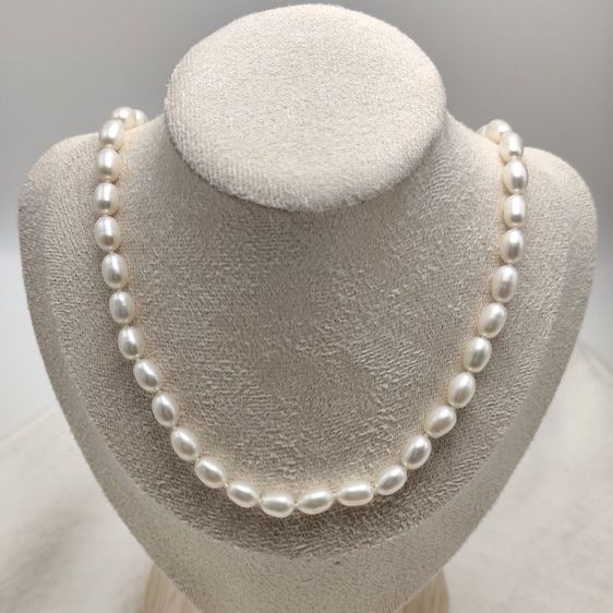 สร้อยคอและจี้ อัญมณี 🔖สร้อยไข่มุกแท้ (Freshwater Pearl) ทรงรี เกรดสวยมาก งานจากญี่ปุ่น