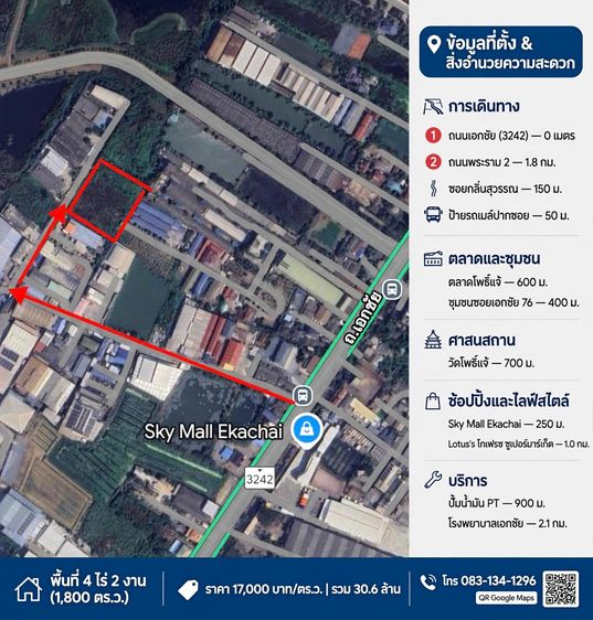 ขายที่ดิน 4ไร่2งาน ติดถนนสาธารณะ ซอยกลิ่นสุวรรณ ถนนเอกชัย อ.เมือง สมุทรสาคร