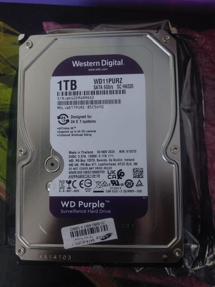 ที่เก็บข้อมูลและเมมโมรี่การ์ด HDD 1TB WD Purple สำหรับกล้องวงจรปิด ของใหม่เคลมประกัน