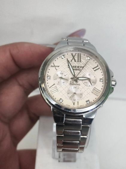 Casio Sheen SHE-3517D กระจก Sapphire สายสเตนเลส หน้าปัดขาว รูปที่ 9
