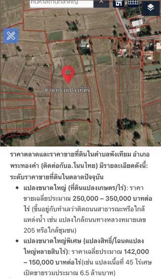 ที่ดิน ( ที่นา ) แปลงสวนทรงสีเหลี่ยม 12 ไร่ ต.พังเทียม อ.โนนไทย โคราช