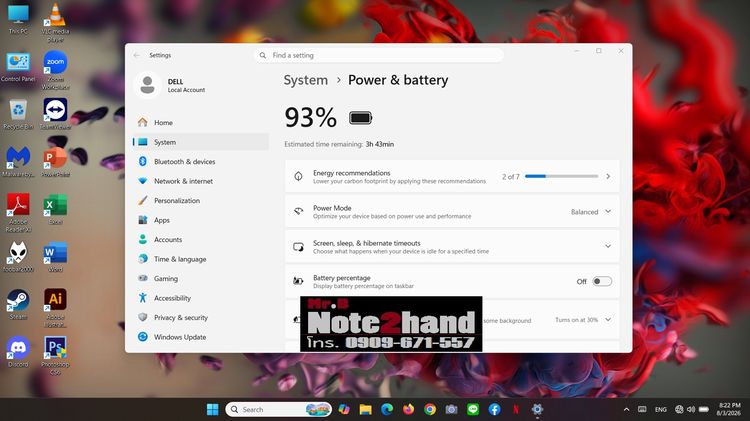 โน๊ตบุ๊คมือสอง DELL Ryzen 3 3250U จอ15.6”IPS แรม8+NVMe256+การ์ดจอ2GB+วินโดว์แท้ รูปที่ 10