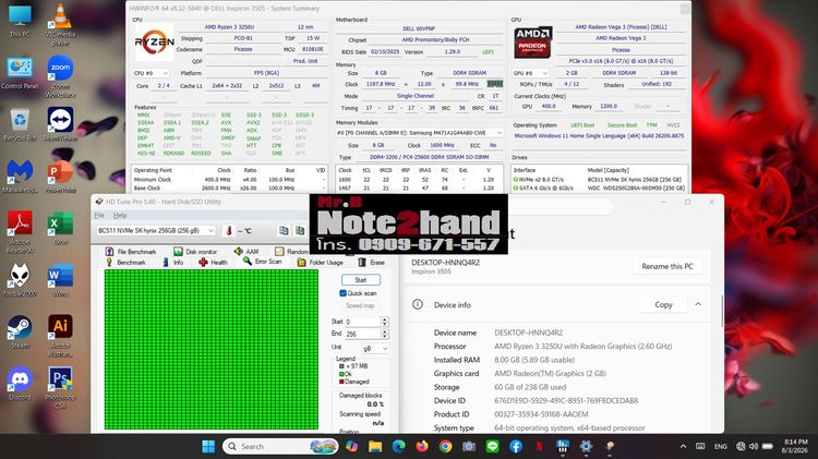 โน๊ตบุ๊คมือสอง DELL Ryzen 3 3250U จอ15.6”IPS แรม8+NVMe256+การ์ดจอ2GB+วินโดว์แท้ รูปที่ 11