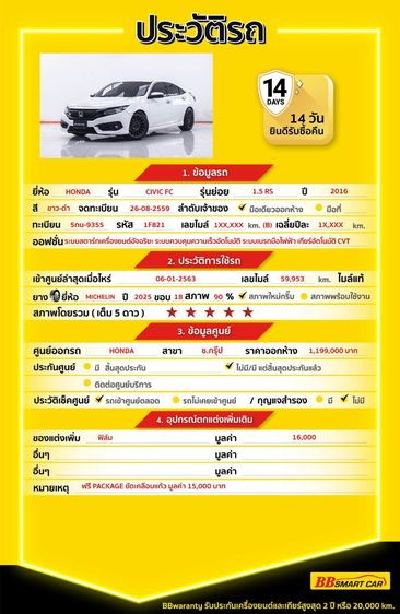 Honda Civic 2016 1.5 RS Sedan เบนซิน ไม่ติดแก๊ส เกียร์อัตโนมัติ ขาว รูปที่ 2
