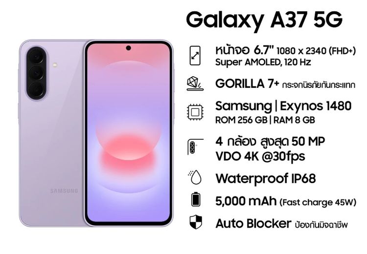 Samsung A37 5G (8-256GB) สินค้าใหม่ มือ 1 รูปที่ 2