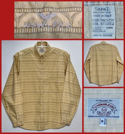 XL เบจ แขนยาว ⚠️MADE IN ITALY‼️เสื้อเชิ้ต ARMANI JEANS ของแท้ สไตล์ลำลอง