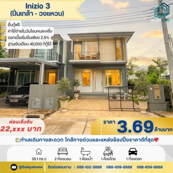 ขายทาวน์โฮมสวย ม.INIZIO 3 ปิ่นเกล้า–วงแหวน ทำเลดี เดินทางสะดวก พร้อมเข้าอยู่
