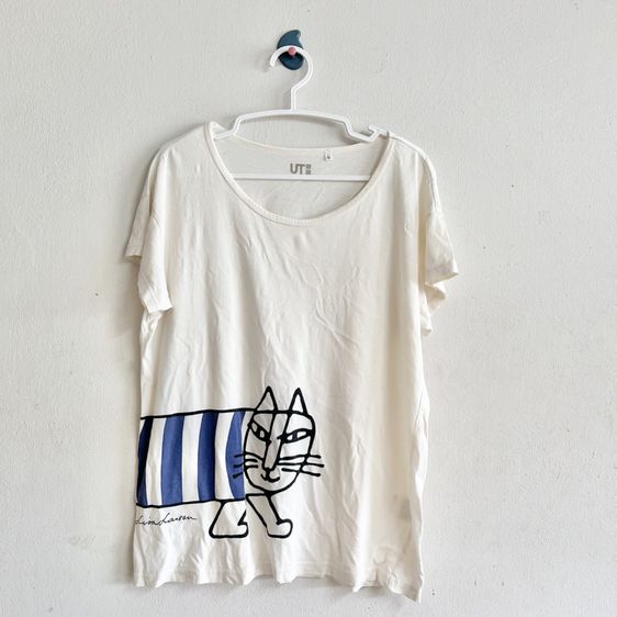 ยุนิL เสื้อยืดหญิงสีครีมลายแมวLisa