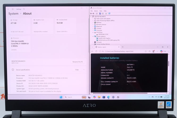 GIGABYTE AERO 15 OLED KD 72TH623GH Core i7-11800H+RTX3060 Ram16.512GB รูปที่ 2