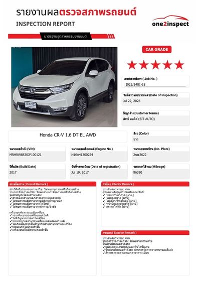 Honda CR-V 2017 1.6 DT EL 4WD Utility-car ดีเซล ไม่ติดแก๊ส เกียร์อัตโนมัติ ขาว รูปที่ 2