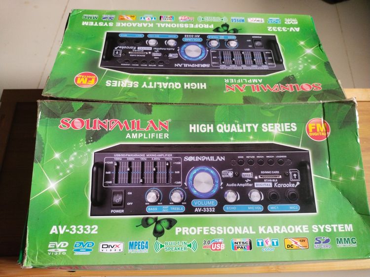 แอมป์ขยายเสียง รุ่น AV-3332 แบรนด์ SOUNDMILAN ใช้ไฟได้ 2ระบบ DC12V - AC220V กำลังวัตต์ 2000w  รูปที่ 2