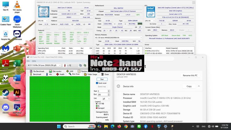 โน๊ตบุ๊คมือสอง DELL Intel vPro Core i7-10610U จอทัชสกรีน 14.0”IPS แรม16+SSD256+การ์ดจอ 620+วินโดว์แท้ รูปที่ 12