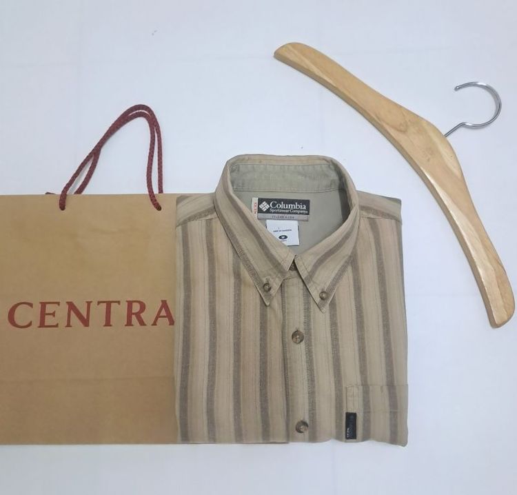 เสื้อเชิ้ตแขนยาวสีน้ำตาลลายทาง ผ้าฝ้าย Cotton100% กระดุมปั๊มทุกเม็ด แบรนด์ Columbia‼️ รูปที่ 5