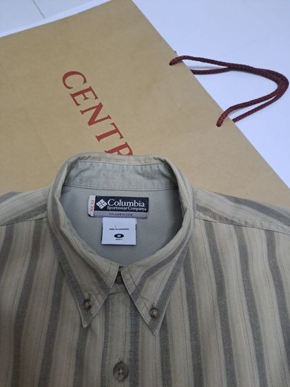 เสื้อเชิ้ตแขนยาวสีน้ำตาลลายทาง ผ้าฝ้าย Cotton100% กระดุมปั๊มทุกเม็ด แบรนด์ Columbia‼️ รูปที่ 3