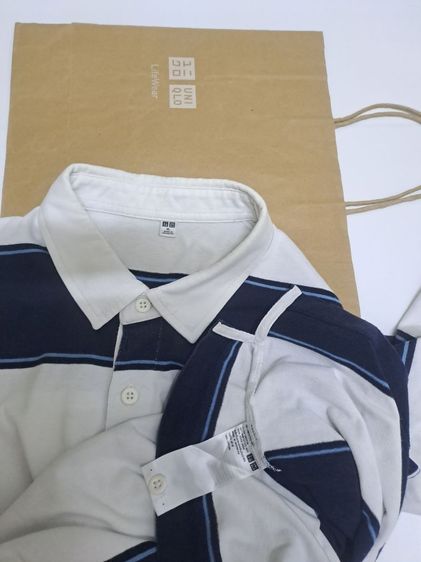 เสื้อยืดคอปกแขนสั้นลายขวาง (สีน้ำเงินกรม-ขาว และมีเส้นริ้วสีฟ้าเล็กแทรก) แบรนด์ Uniqlo‼️ รูปที่ 5
