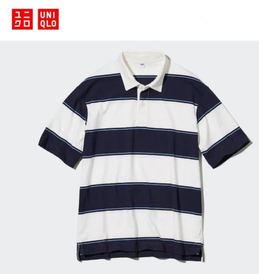 อื่นๆ XL อื่นๆ เสื้อยืดคอปกแขนสั้นลายขวาง (สีน้ำเงินกรม-ขาว และมีเส้นริ้วสีฟ้าเล็กแทรก) แบรนด์ Uniqlo‼️