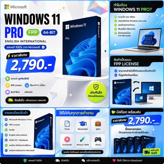 ซอฟแวร์ Windows 11 Pro FPP แท้ Microsoft 64-Bit English International