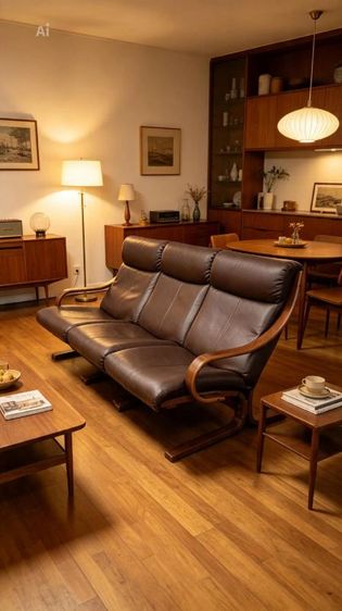 อื่นๆ 3 ที่นั่ง โซฟา Fuji Furniture special edition vintage sofa Scandinavian style เบาะหนังแท้-ไม้ดัดdesigned by Ashimo-san