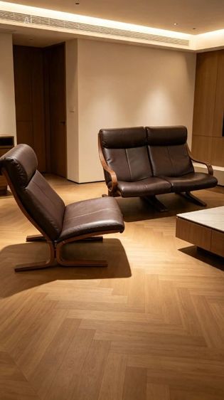 โซฟา Fuji Furniture special edition vintage sofa Scandinavian style เบาะหนังแท้-ไม้ดัดdesigned by Ashimo-san รูปที่ 4