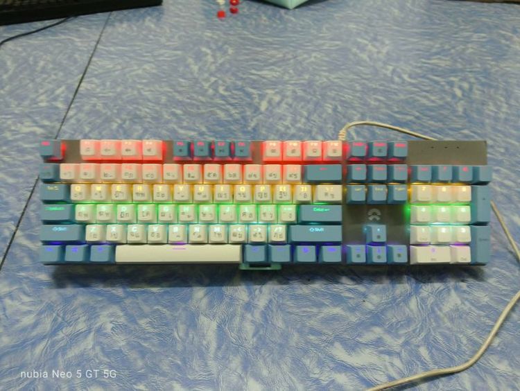 Mechanical keyboard OKER K428 Blue Switch ปรับไฟได้ มีไฟ 20 โหมด ไฟตอบสนอง เมื่อกด  (ราคา 380 บาท)