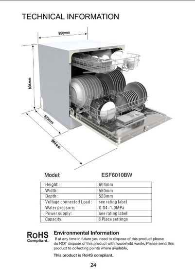 เครื่องล้างจาน Electrolux ขนาด 55 cm.  มีคู่มือการใช้งาน สภาพดีใช้งานได้ปกติ รูปที่ 5