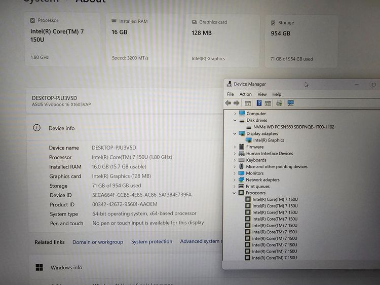 VivoBook 16 Core7 150u+ intel UHD+Ram16g+ssd 1Tb เครื่องสวย พร้อมใช้งาน รูปที่ 8