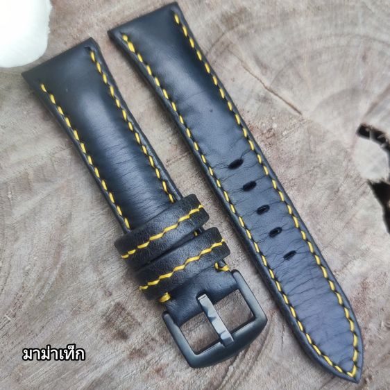 สายนาฬิกาแฮนด์เมด Handmade หนังแท้ ฟอกฝาดอิตาลี สีดำ ขนาดหู 22 มม สวยวินเทจ คลาสสิค