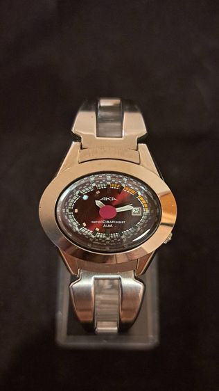 เงิน ALBA AKA Vintage Japan V782-5A40 หน้าปัดน้ำตาลแดง สายเดิม AKA หายาก