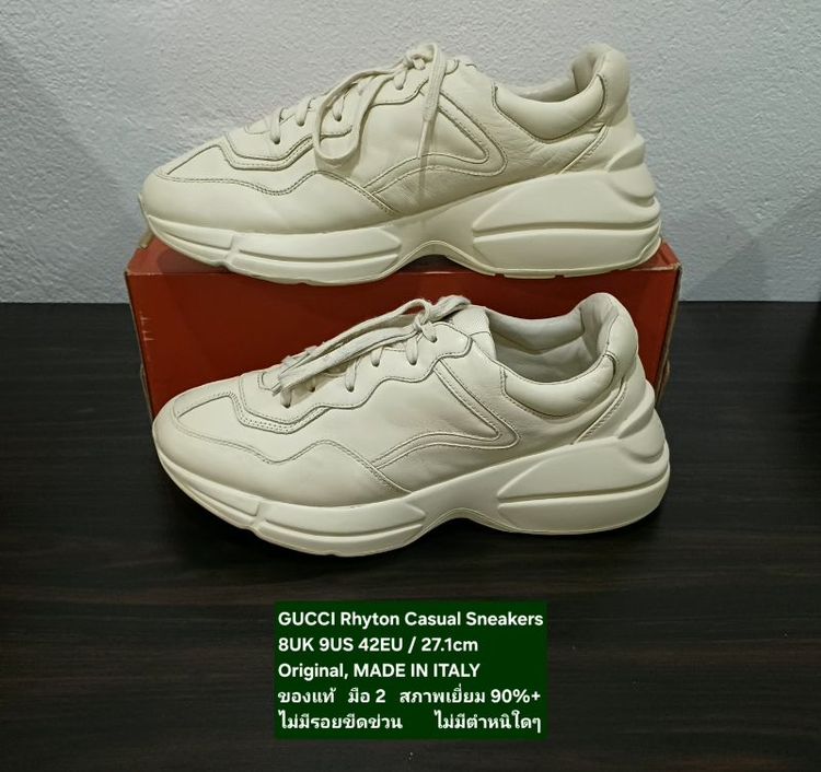 GUCCI Rhyton Casual Sneakers, Unisex 8UK 42EU/27.1cm Original ของแท้ มือ 2 สภาพเยี่ยม, รองเท้า Gucci หนังแท้ พื้นเต็ม Soft/เชือกแท้ สวยมาก รูปที่ 12