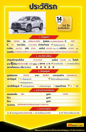 Toyota Corolla Cross 2021 1.8 Hybrid Premium Utility-car ไฮบริด ไม่ติดแก๊ส เกียร์อัตโนมัติ เทา รูปที่ 2