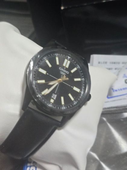 ดำ CASIO นาฬิกาข้อมือสายหนังรุ่นMTP-VD02BL-1E ของแท้