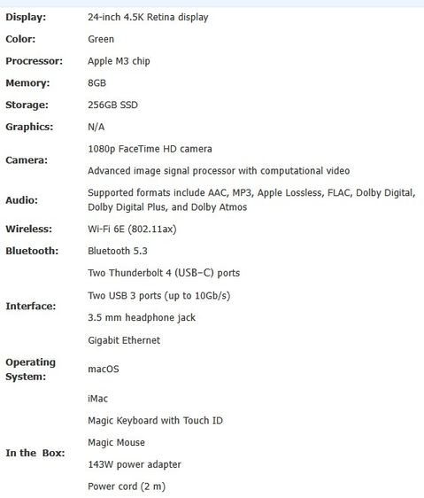 เครื่องใหม่ยังไม่แกะกล่อง iMac M3 24-inch 2024 Ram8GB SSD256GB Green รูปที่ 7