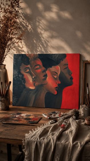ภาพวาดอะคริลิคต้นฉบับ ผู้หญิง 4 คน – Contemporary Art ขนาด 50×70 ซม.