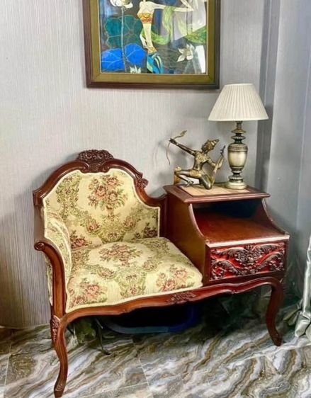เฟอร์นิเจอร์เก่า Vintage Telephone seat with Drawer, Teak wood