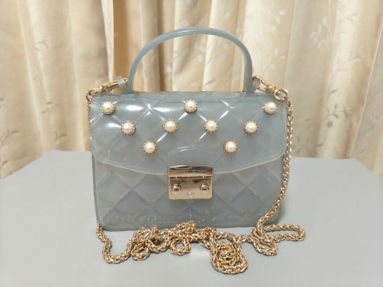 👜 Jelly Bunnyกระเป๋าถือ มือสอง สภาพสวย 💙ถือหรือสะพาย สีฟ้าอมเทา รูปที่ 2