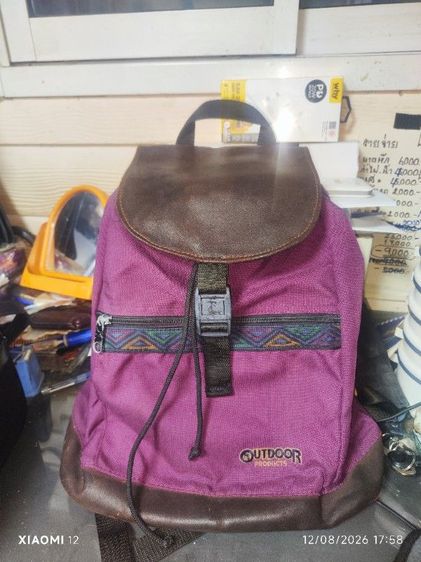 อื่นๆ อื่นๆ ไม่ระบุ ม่วง กระเป๋าเป้Outdoor Made in USA รุ่น Rucksack/Daypack ทรงวินเทจ ฝาบนและฐานล่างเป็นหนังแท้และแถบผ้าลายชนเผ่า ผลิตยุค 80-90