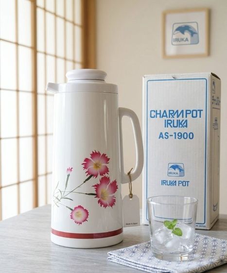 กระติกน้ำร้อน/เก็บความเย็นวินเทจ IRUKA CHARM POT 1.9L (Made in Japan) 🇯🇵 สไตล์โชวะเรโทร ลายดอกไม้น่ารัก