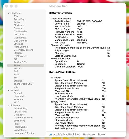 MacBook Neo 13-inch A18 Pro 2026 Ram8GB SSD256GB Citrus Apple Care 21 March 2027 รูปที่ 13