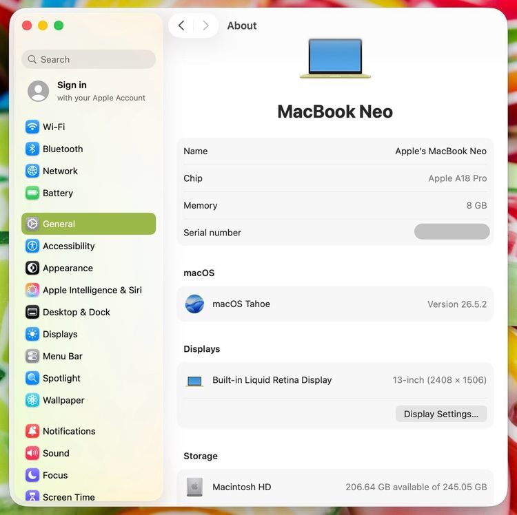 MacBook Neo 13-inch A18 Pro 2026 Ram8GB SSD256GB Citrus Apple Care 21 March 2027 รูปที่ 12