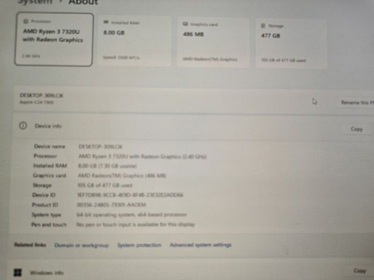 Acer all in one Ryzen 3 7320u รูปที่ 4