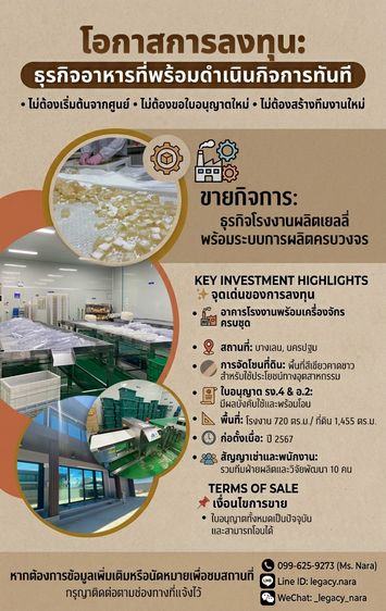 ธุรกิจอาหารที่พร้อมสร้างรายได้ทันที ไม่ต้องเริ่มจากศูนย์ ไม่ต้องขอใบอนุญาตใหม่ ไม่ต้องสร้างทีมงานใหม่ ขายกิจการโรงงานผลิตเยลลี่ พร้อมระบบการ