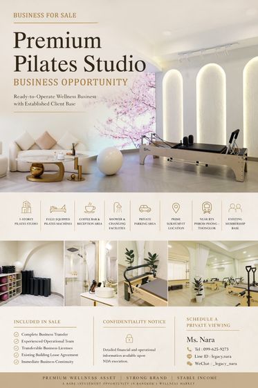 ขายกิจการสตูดิโอ Pilates ระดับพรีเมียม พร้อมดำเนินธุรกิจต่อได้ทันที ย่านสุขุมวิท ใกล้ BTS หากคุณกำลังมองหาธุรกิจ Wellness  Fitness ที่มีฐาน