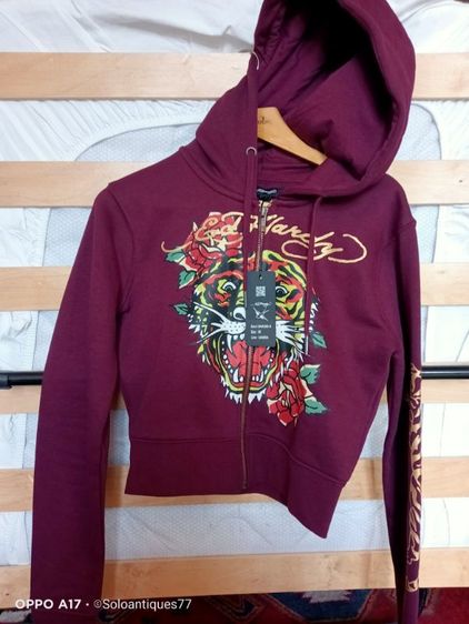 เสื้อแจ็คเก็ตฮู้ด Ed Hardy สีแดง สภาพดีมาก
