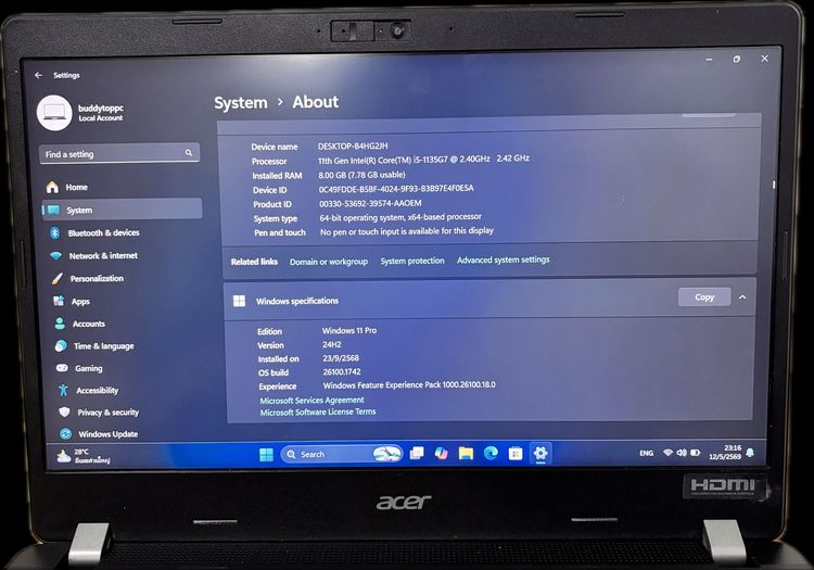 เลิกกิจการ ขายถูก ACER TravelMate TMP214- intel Core i5-1135G7 -จอIPS14”FHD แรม 8 GB +SSD 512GB รูปที่ 13