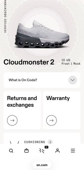 ขาย On Monster 2 สี Ivery/Silver ของใหม่ size 43/275cm ของแท้ 100% รูปที่ 18