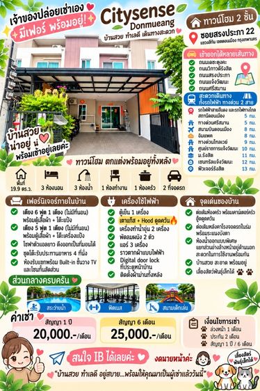 ให้เช่าทาวโฮม Citysense ดอนเมือง สรงประภา ไซส์กลาง