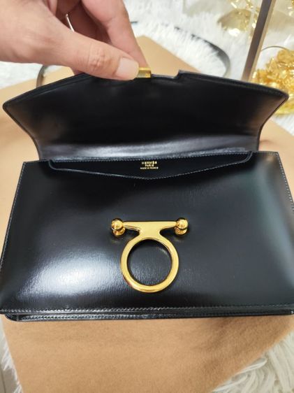 ​✨ Hermès Vintage Ring Lock Flap Shoulder Bag in Black Box Calfskin (1984) ✨ รูปที่ 2