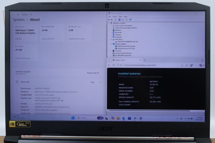 ACER NITRO RYZEN 7 5800H.GTX1650 RAM24.512GB รูปที่ 2
