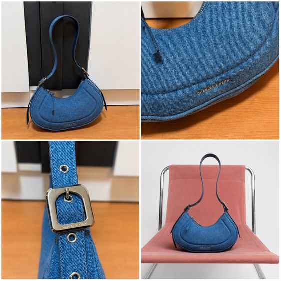 👜 CHARLES & KEITH Petra Denim Curved Shoulder Bag รูปที่ 3